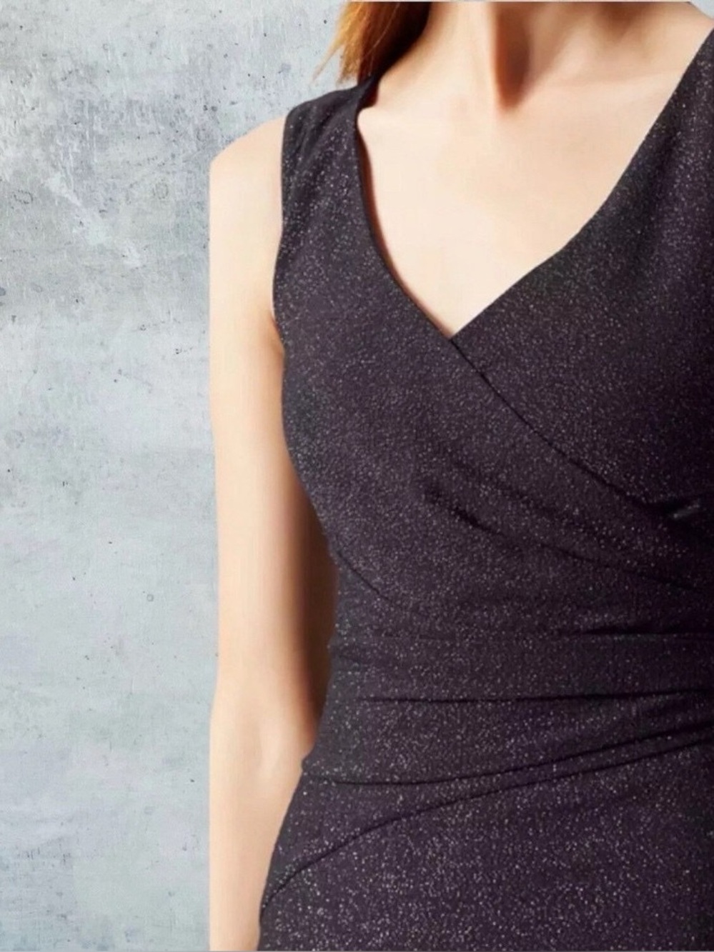 NEW Hobbs London Gia Midnight Metallic Wool Navy Blue Sparkle Faux Wrap Dress 12